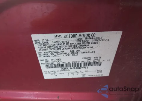 2010 Lincoln Mkt Ecoboost z USA, uszkodzony, nr VIN 2LMHJ5AT8ABJ27956